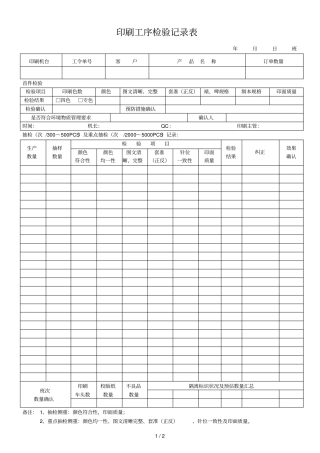 印刷工序检验记录表