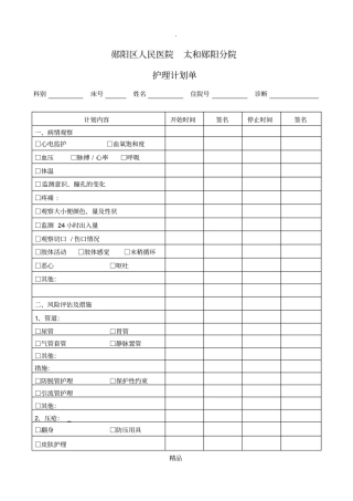 危重病人护理计划单09840