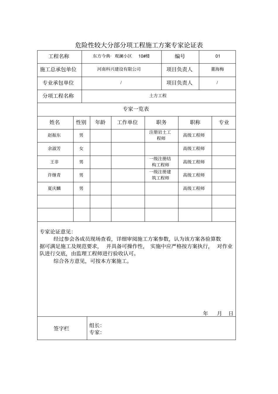 危险性较大分部分项工程施工方案专家论证表_第2页