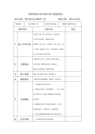 危险性较大分部分项工程项目验收表