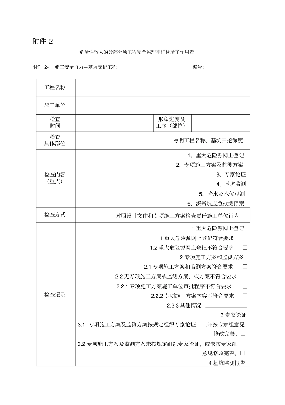 危险性较大的分部分项工程安全监理平行检验工作用表_第1页
