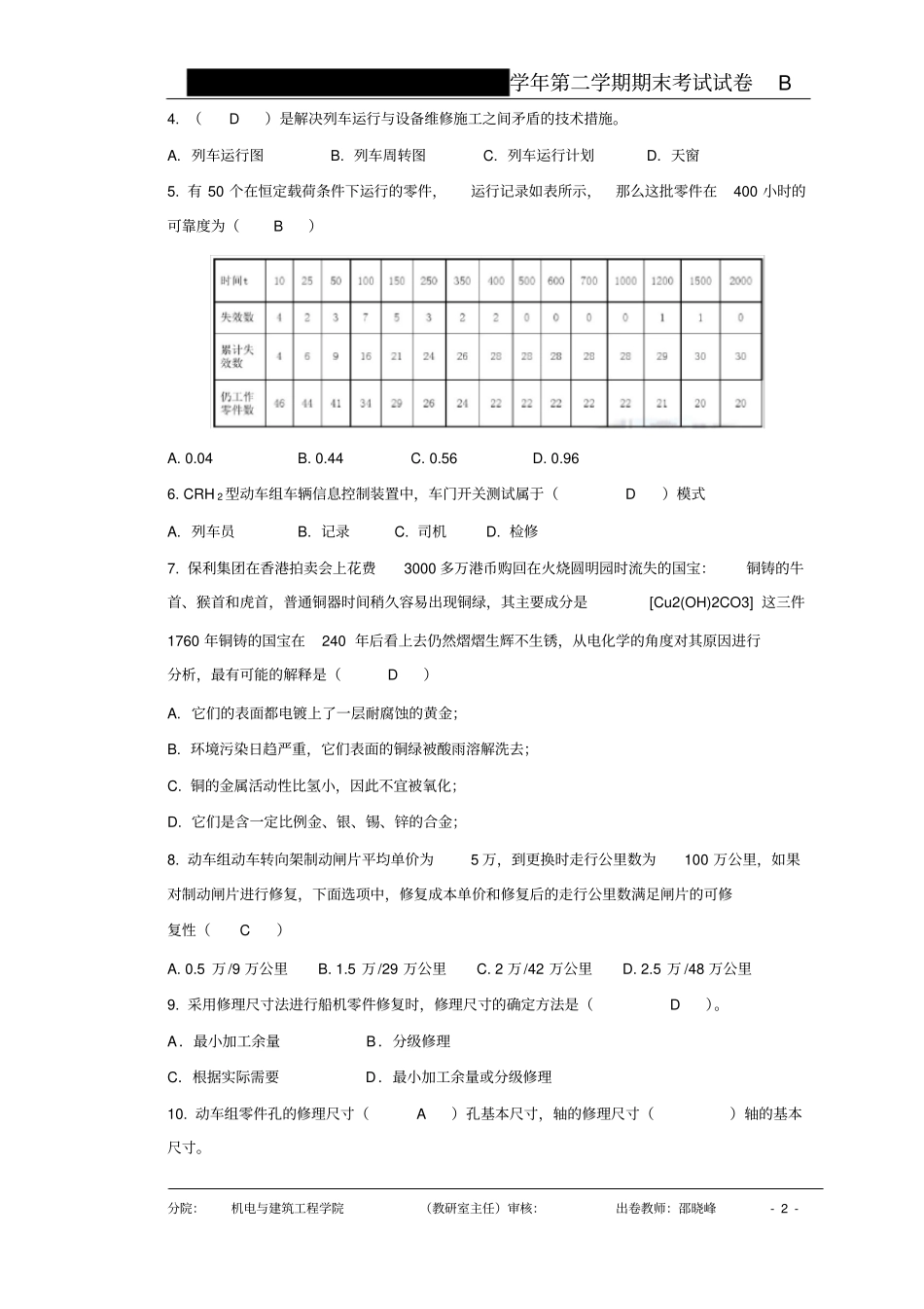 卷动车组维护与检修试题+答案_第2页