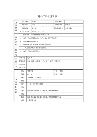 卷扬工职位说明书