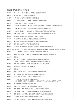 历届诺贝尔生理化学奖