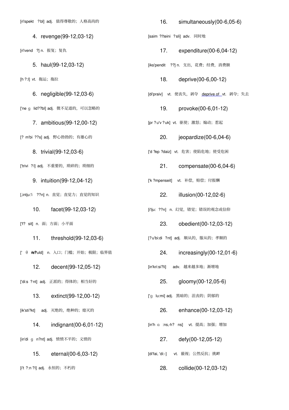 历年六级真题高频词汇总结概要_第2页