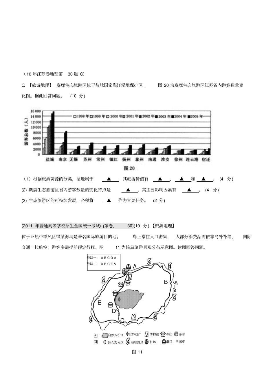 历年旅游地理高考试题含答案_第3页