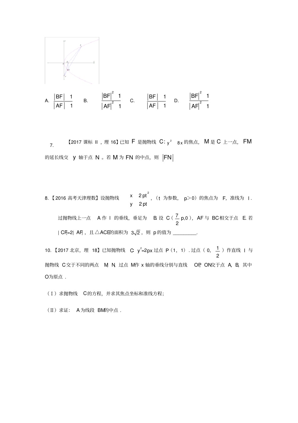 历年高考抛物线真题详解理科_第2页