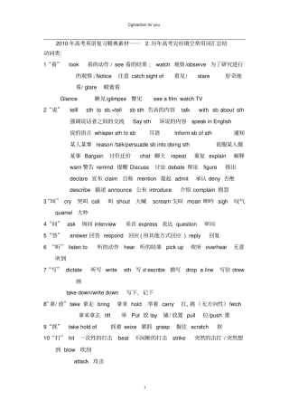 历年高考完形填空常用词汇总结Cgmactionforyou
