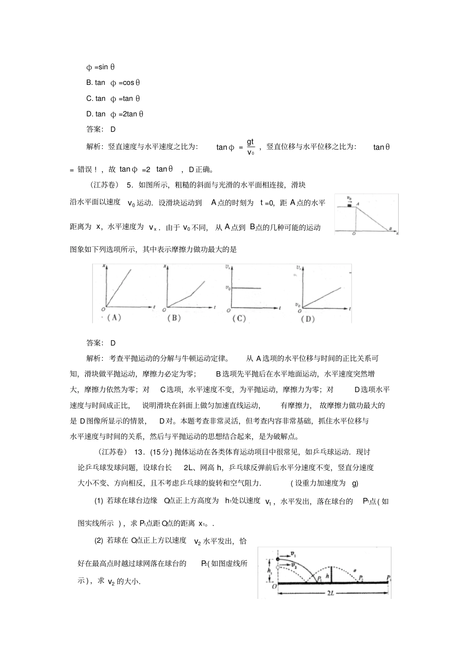 历年高考试题分类汇编之曲线运动_第1页