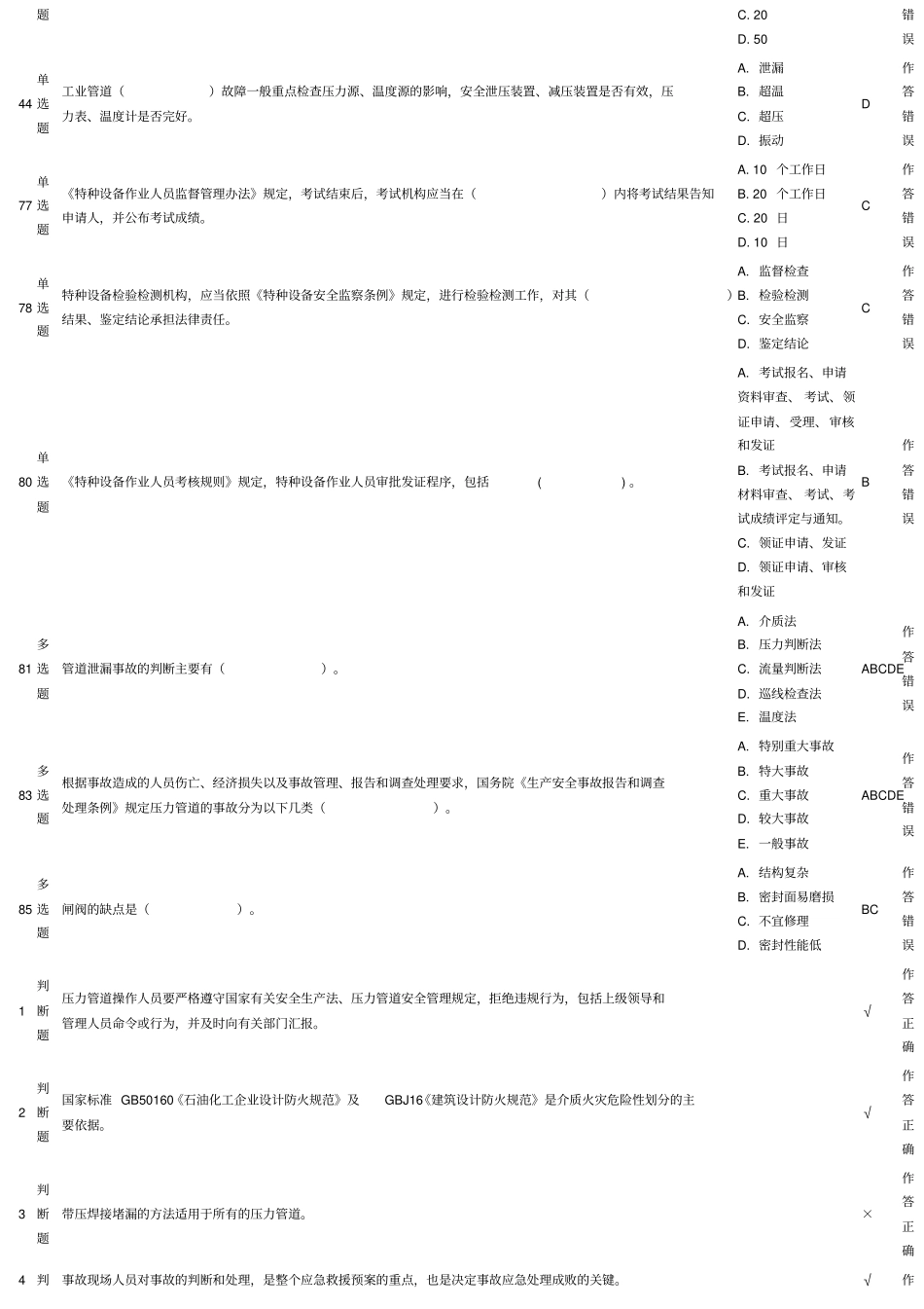 压力管道巡检操作试题讲解_第2页