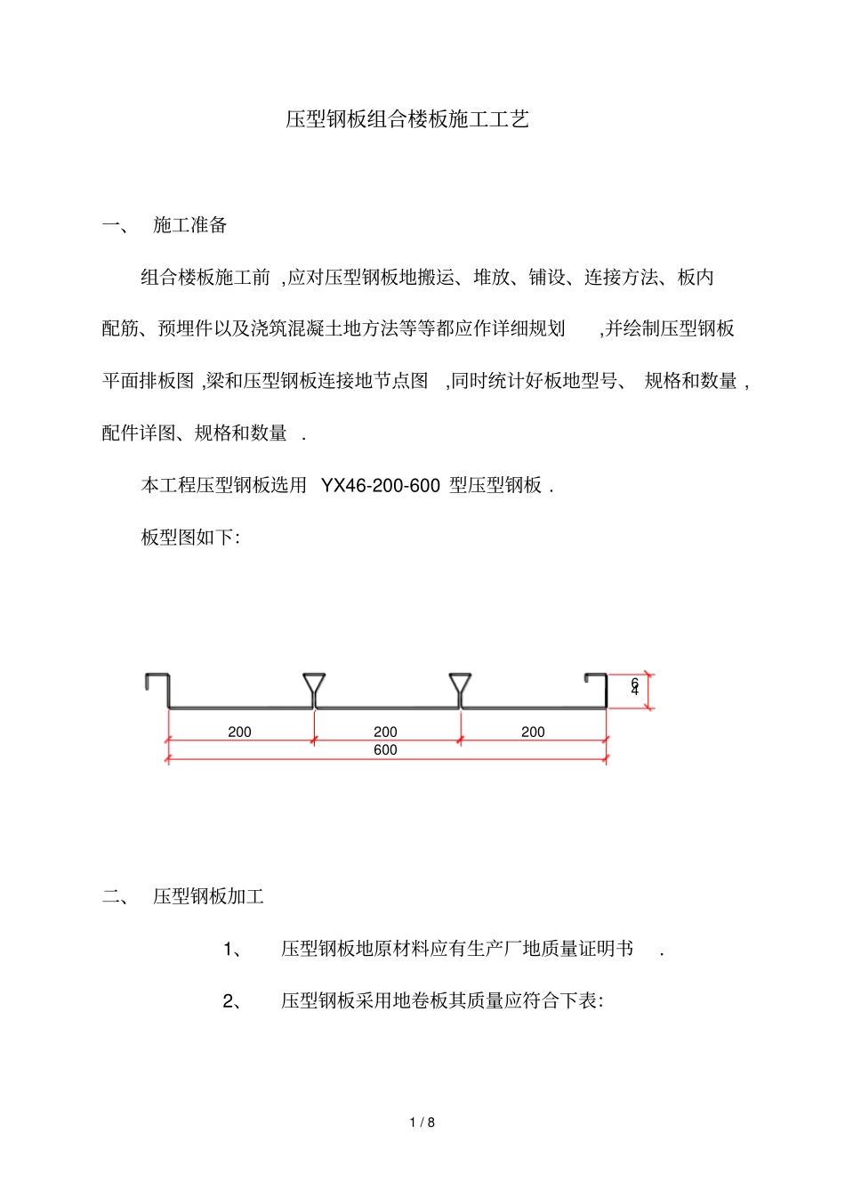 压型钢板组合楼板工艺标准_第1页