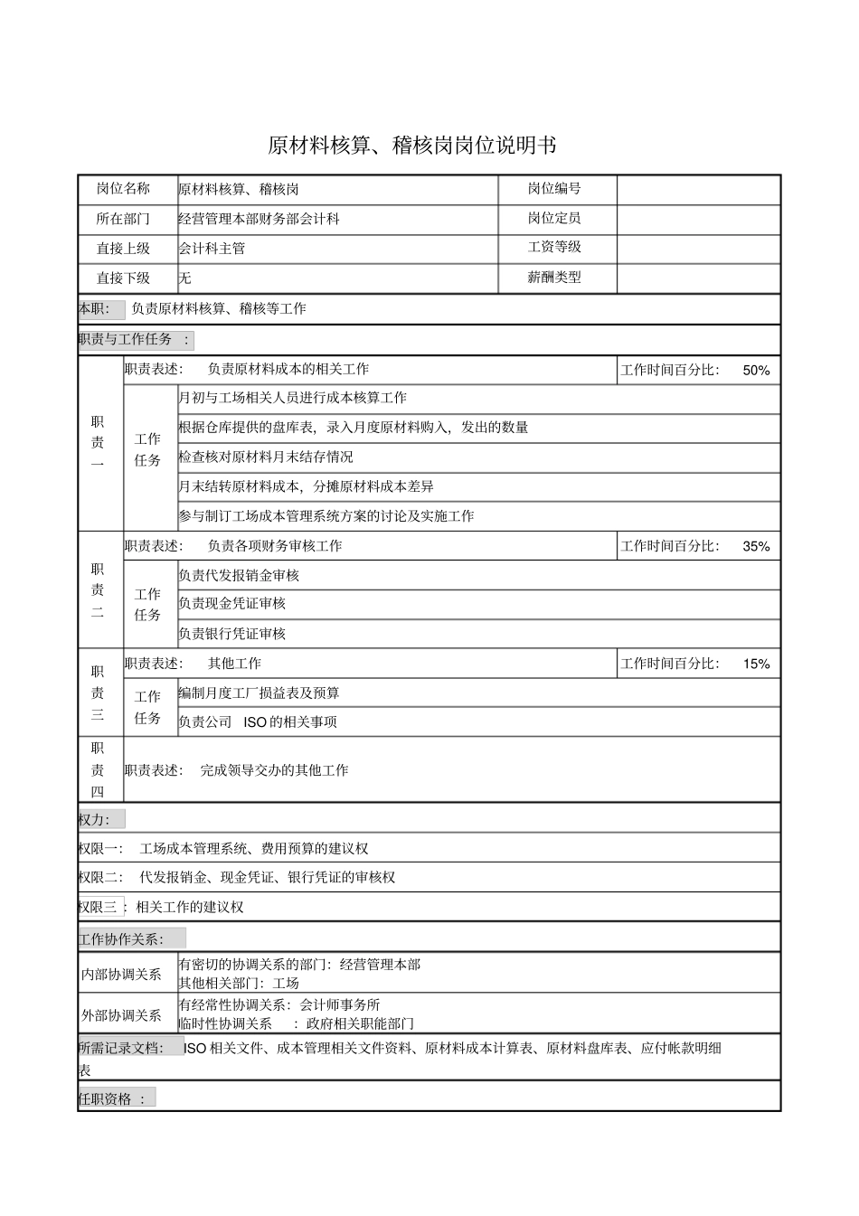 原材料核算、稽核岗岗位说明书_第1页