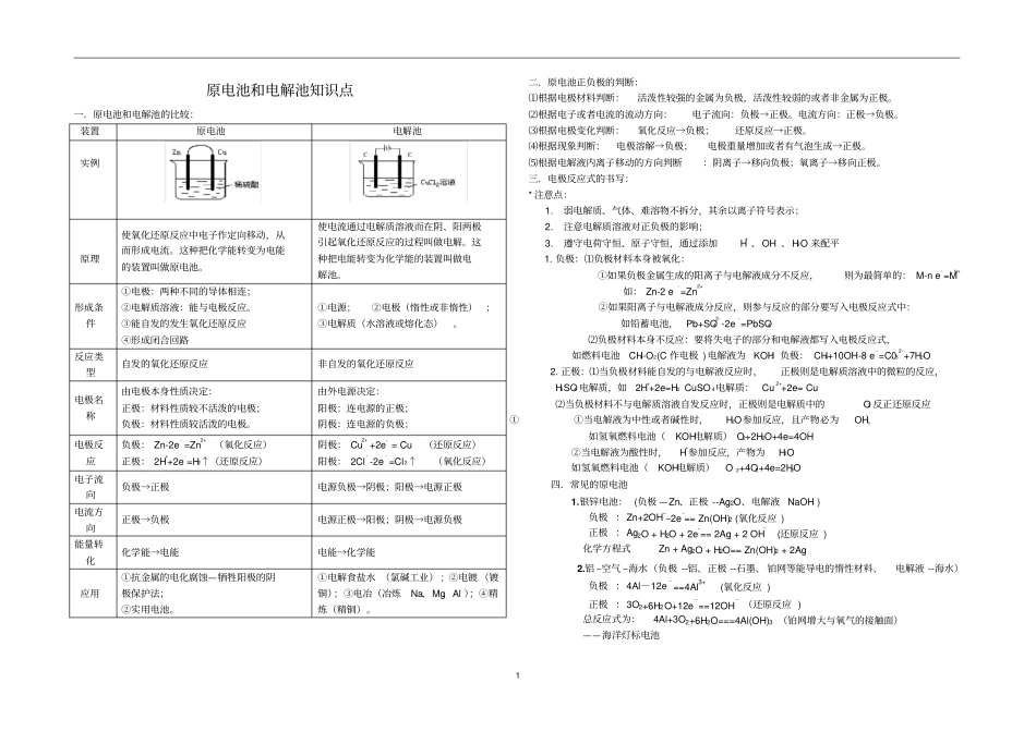 原电池和电解池知识点归纳文档良心出品_第1页
