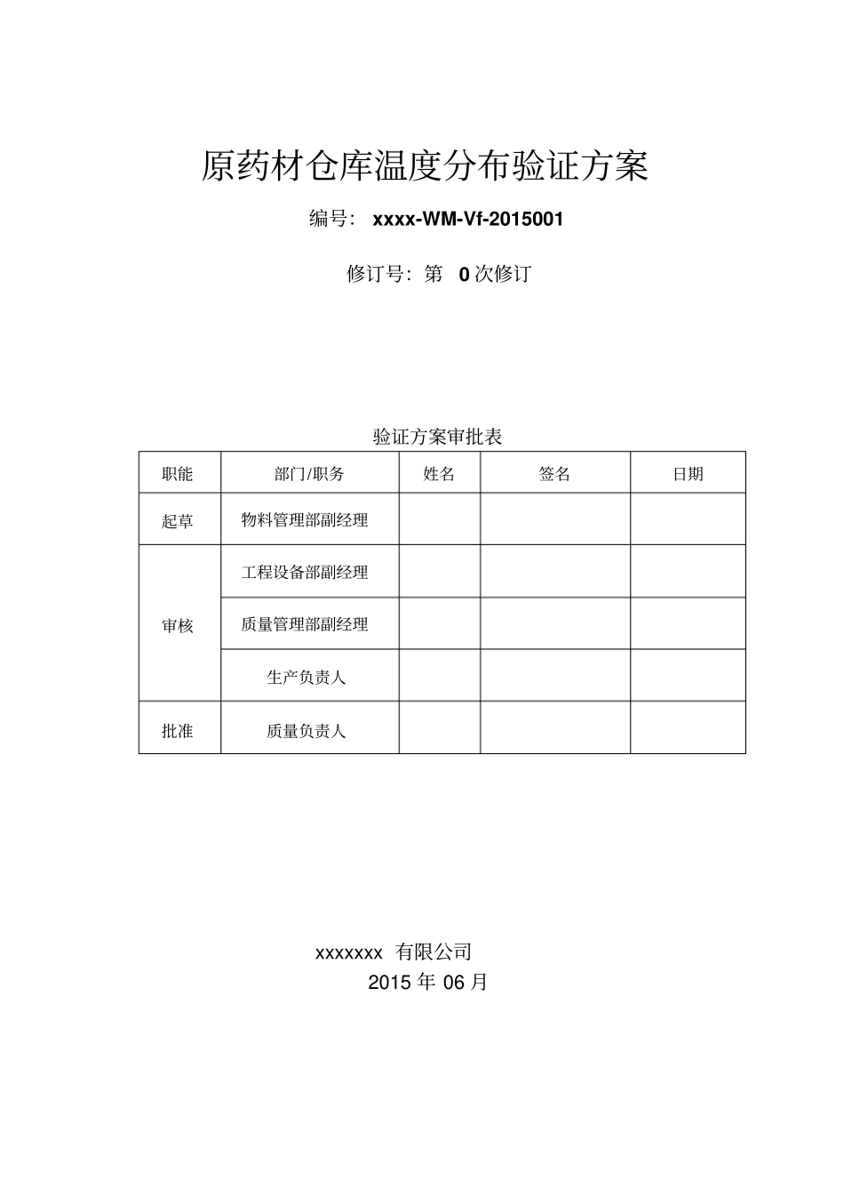 原药材仓库温度分布验证的方案Txx-WM-Vf-2015001_第1页