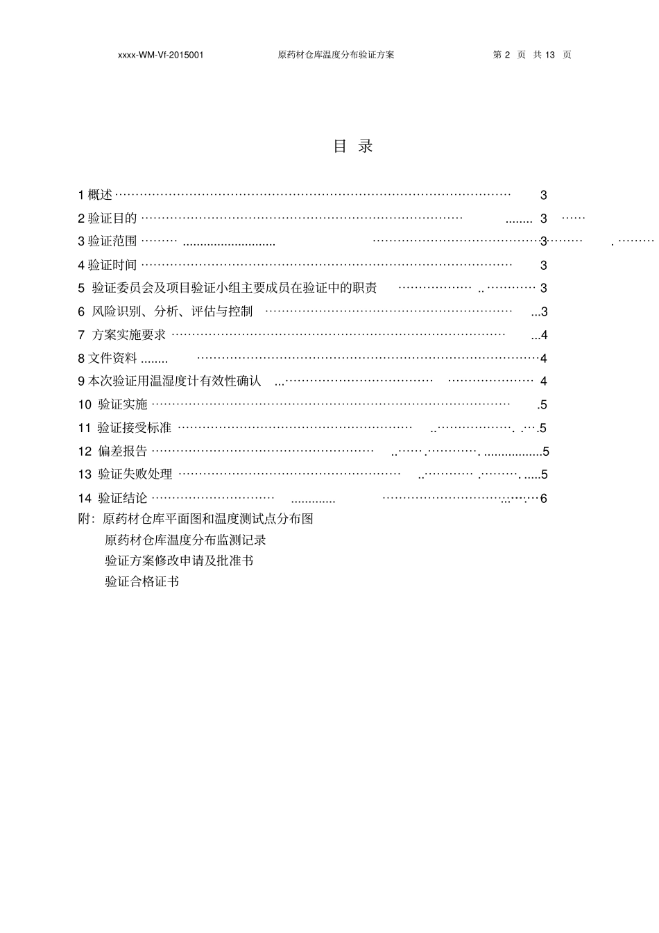 原药材仓库温度分布验证的方案Txx-WM-Vf-2015001_第2页