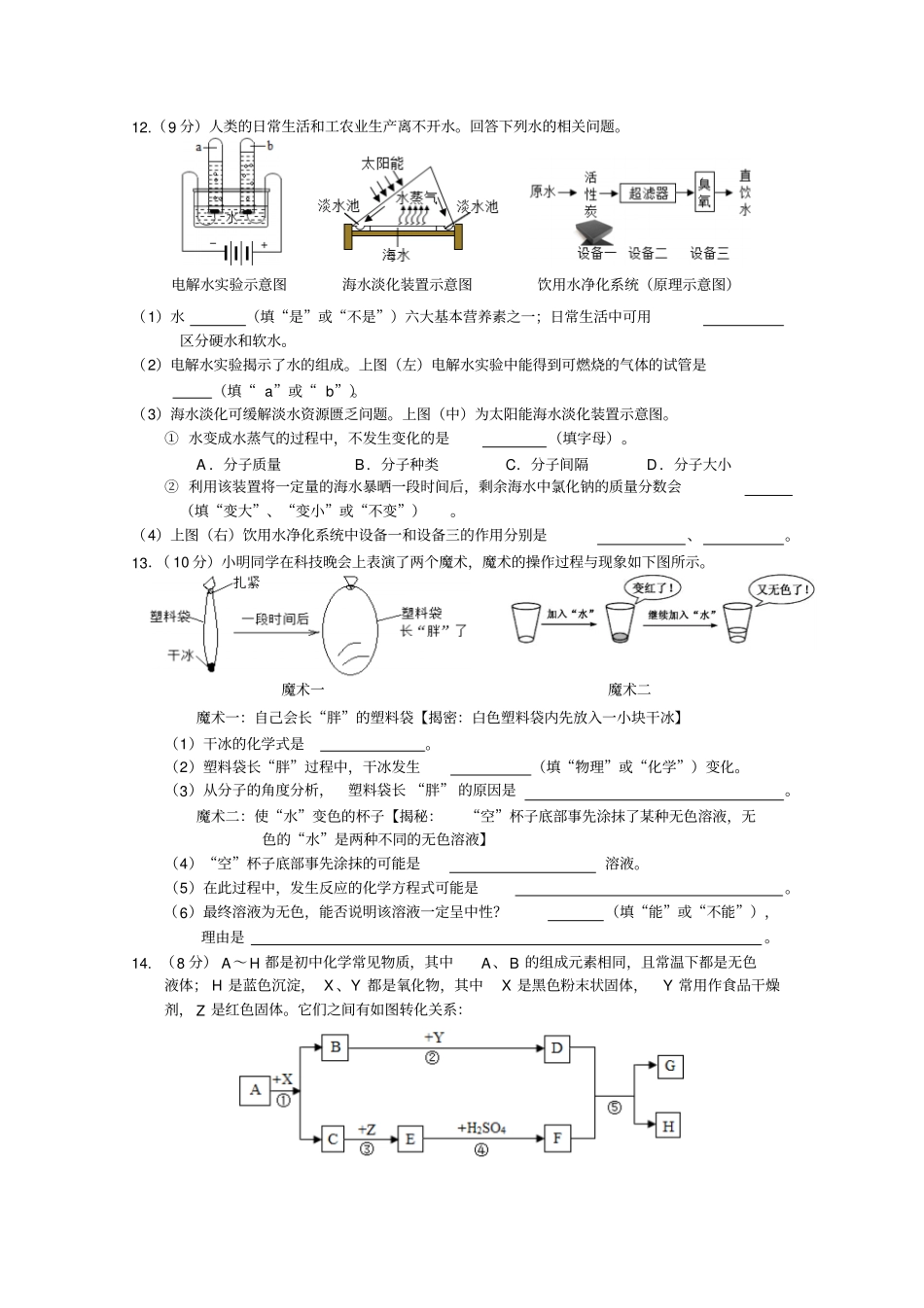 厦门双十中学初三第二次模拟考试化学试题_第3页