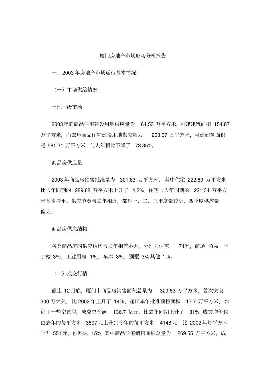 厦门房地产场形势分析研究报告_第1页