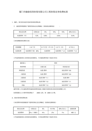 厦门融泰投资担保有限公司工程担保业务收费标准