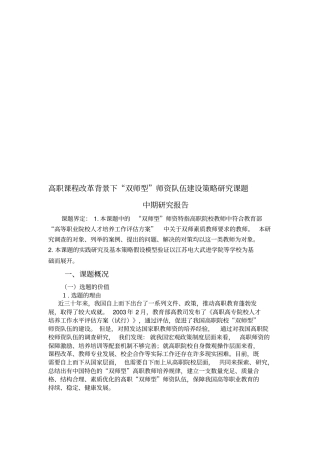 双师型师资队伍建设策略研究课题中期研究报告