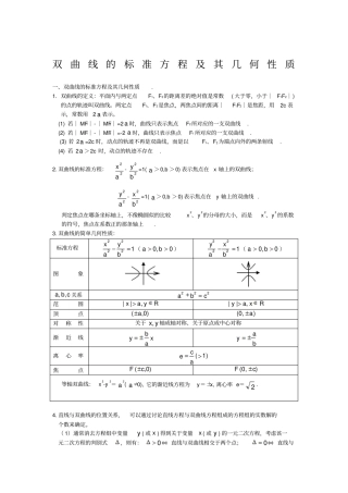 双曲线的标准方程及其几何性质