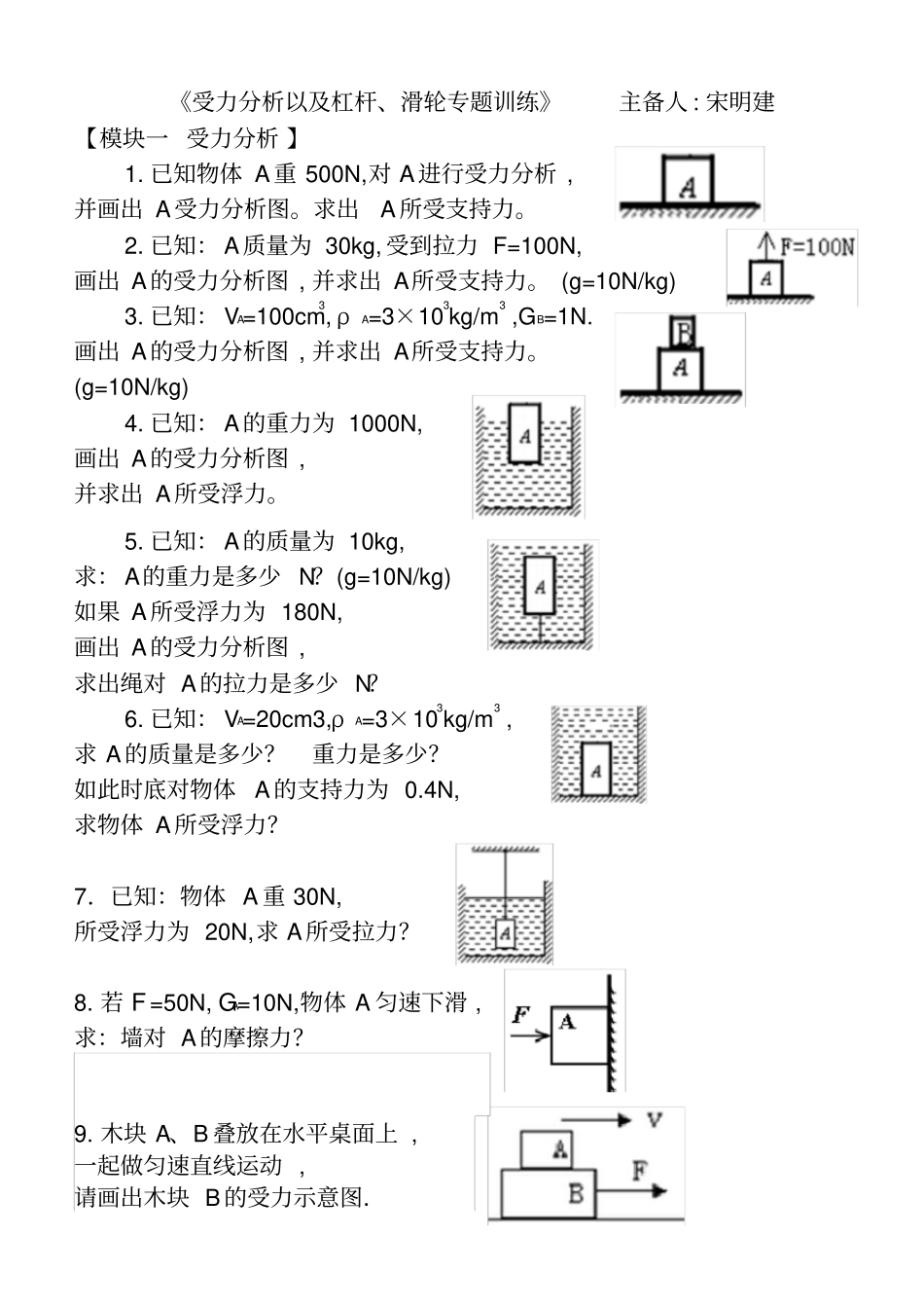 受力分析以及杠杆滑轮专题训练_第1页