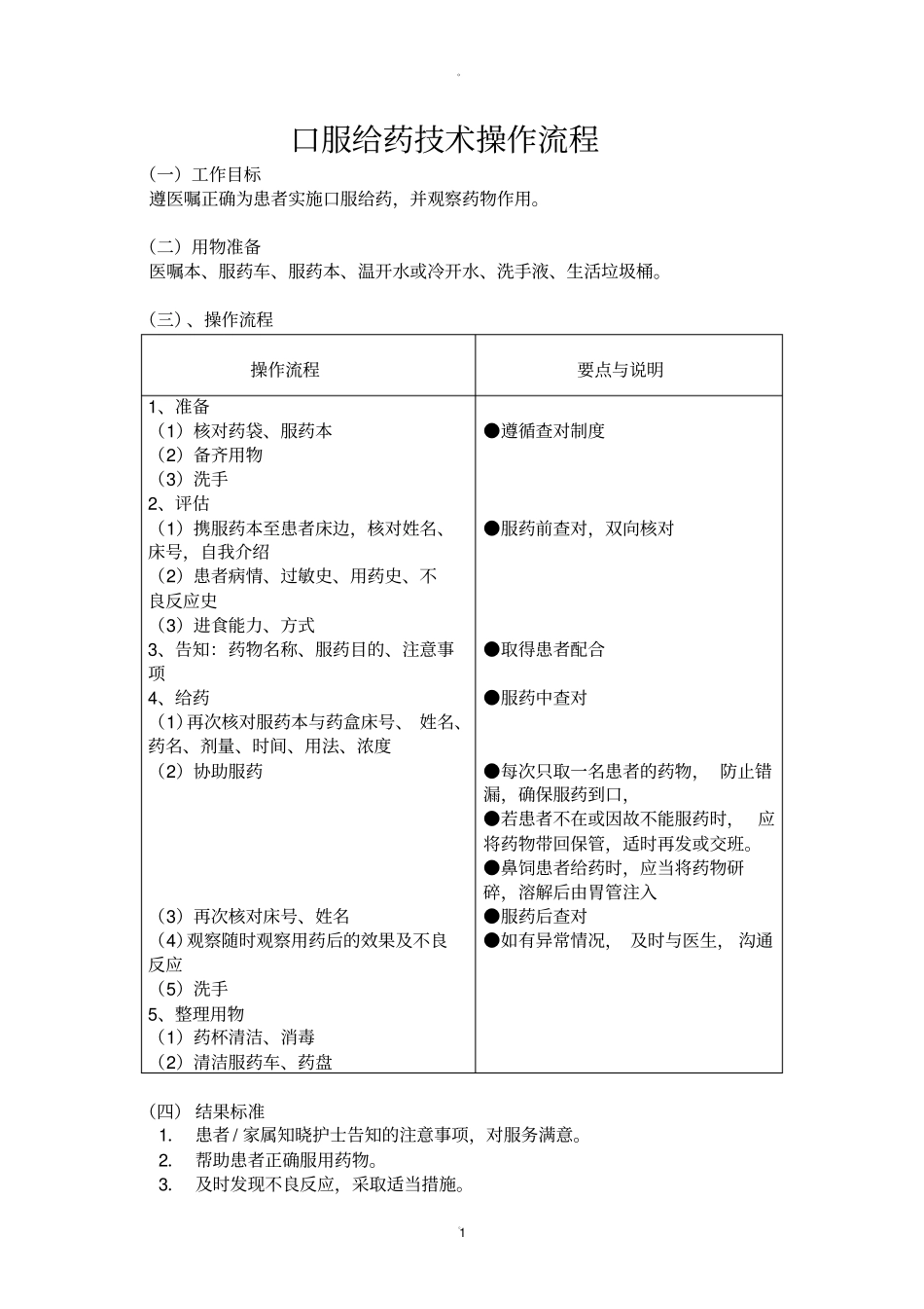 口服给药技术操作流程及评分标准_第1页