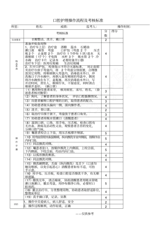 口腔护理操作流程及考核标准