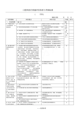 口腔科医疗质量评价体系与考核标准