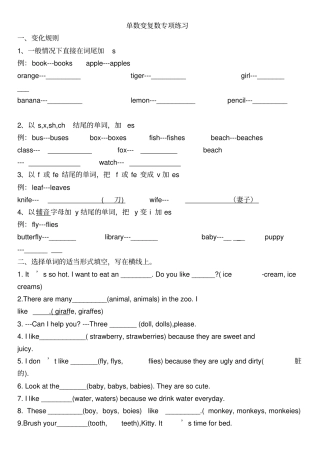 可数名词单数变复数专项练习