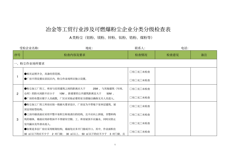 可燃爆粉尘企业分类分级检查表x_第1页