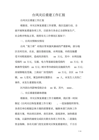 台风灾后重建工作汇报
