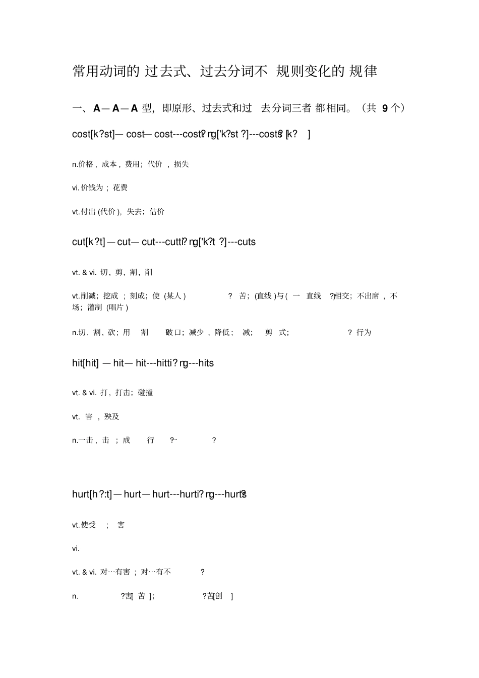 史上最全英语动词过去式与过去分词表带音标_第1页