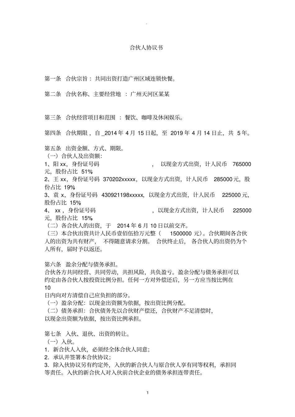 合伙人协议书模板_第1页