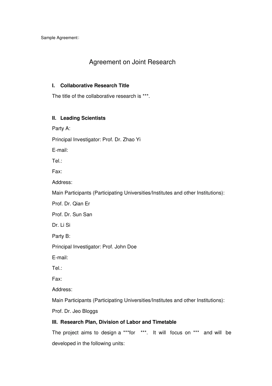 合作研究协议书撰写说明及范本中英文_第3页