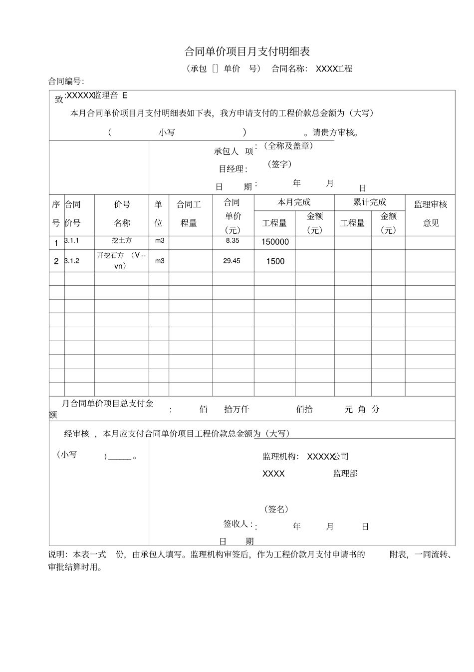 合同单价项目月支付明细表_第1页
