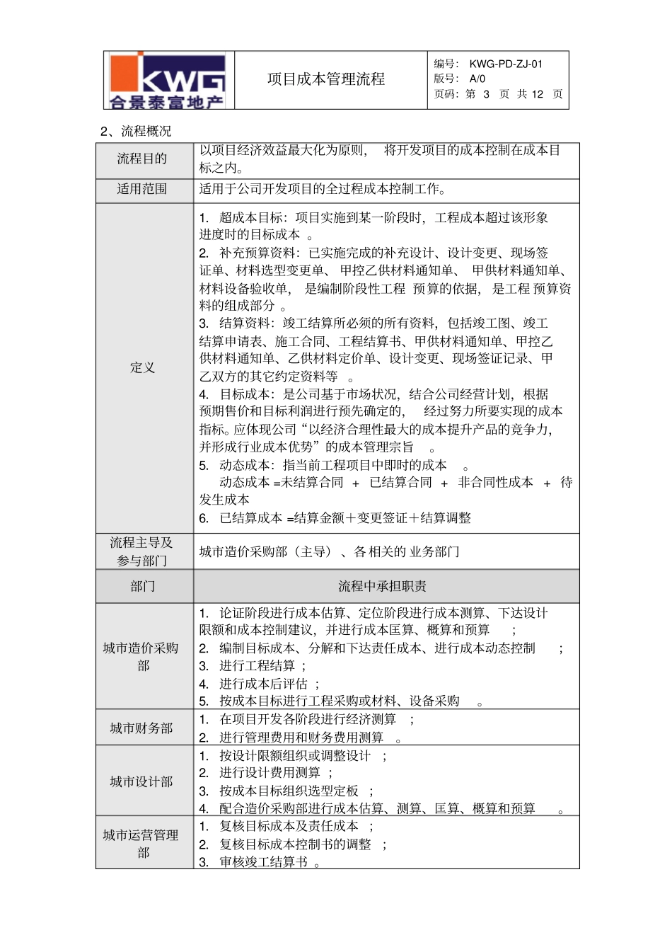 合景泰富成本流程01造价购部项目成本管理流程2009年_第3页