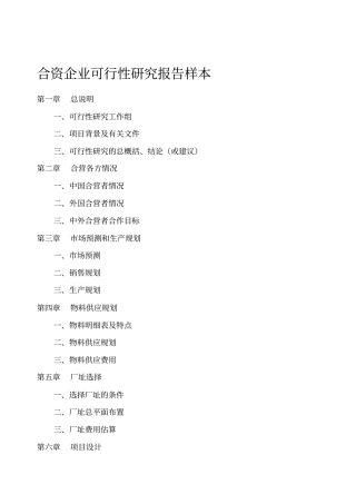 合资企业可行性分析研究报告