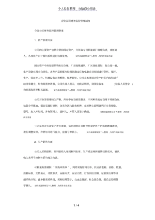 合资公司财务管理监控管理规章制度