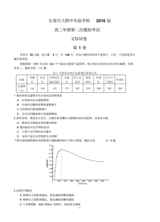 吉林吉林大学附属中学2016届高三第二次模拟考试文综试题汇总