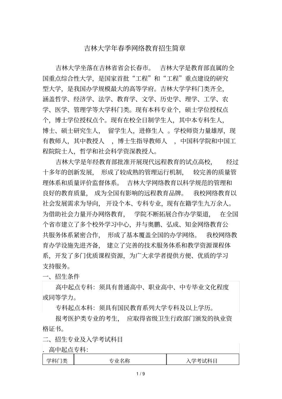 吉林大学春季网络教育招生简章_第1页
