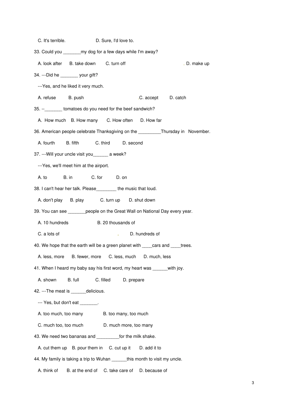 吉林长春朝阳区2017-2018学年八年级英语上学期第二次月考试题人教新目标版_第3页