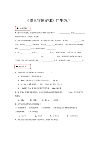 同步练习质量守恒定律人教版