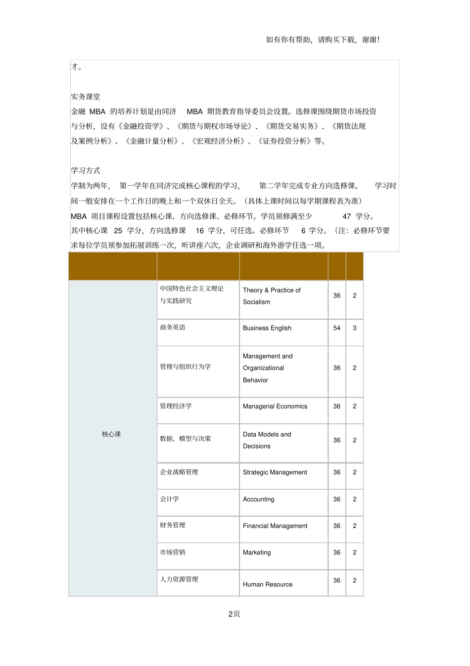 同济大学MBA课程设置_第2页