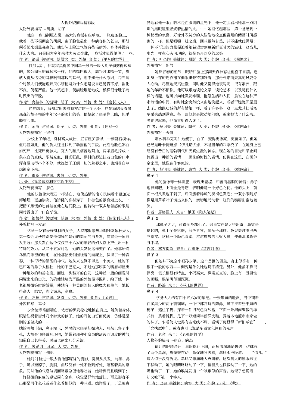 名著中的人物外貌描写片段_第1页