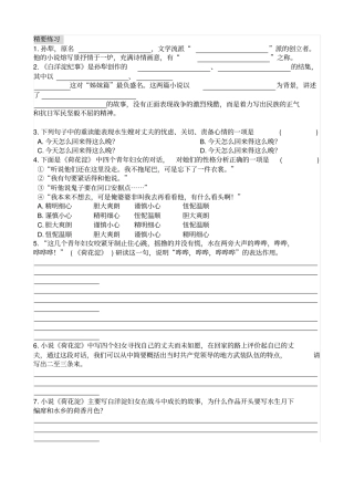 名著白洋淀纪事文学常识知识要点及练习答案