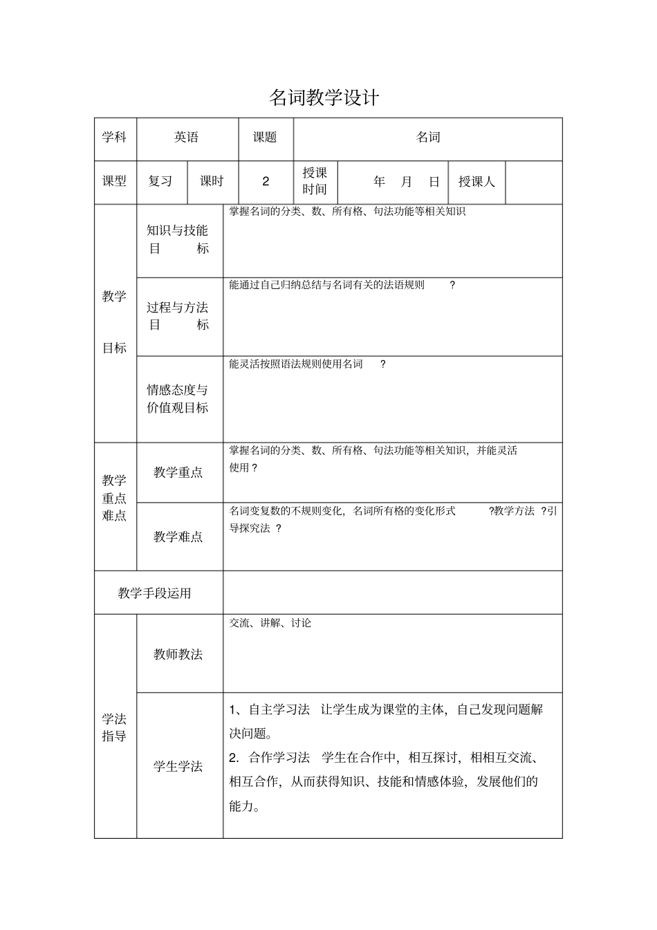 名词教学设计_第1页