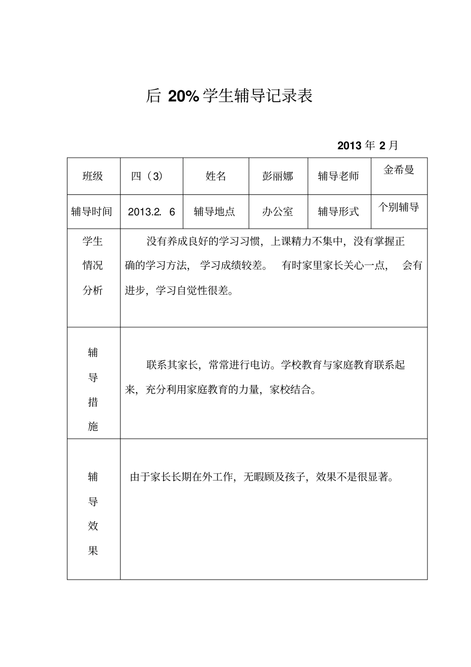 后20%学生辅导记录表文档良心出品_第2页
