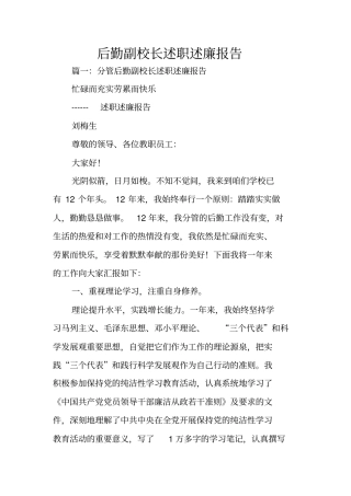 后勤副校长述职述廉报告