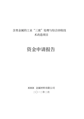 含贵金属的工业三废处理与综合回收技术改造项目资金申请报告