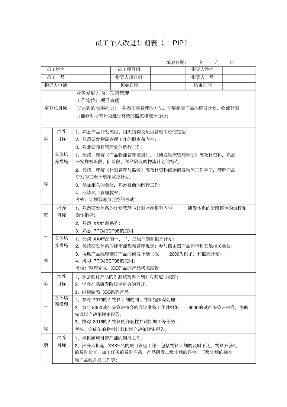 员工个人改进计划表_第1页